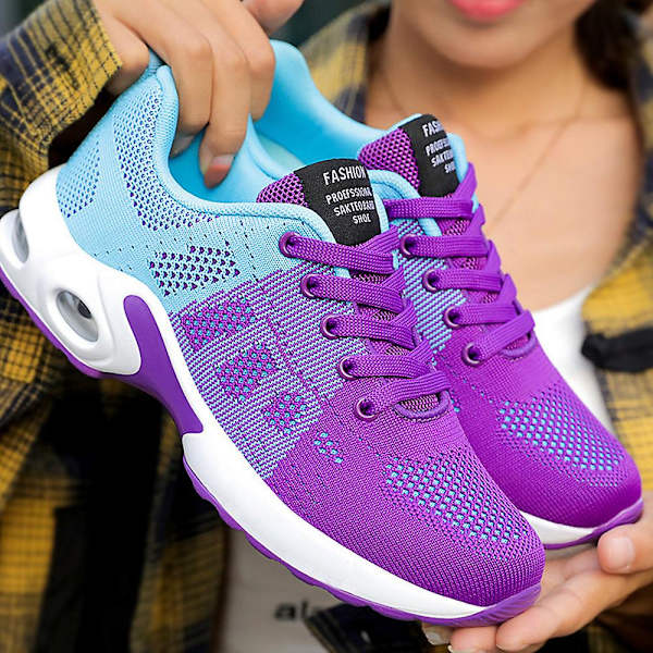 Dam Snörskor Mesh Andningsbara Löparskor Gym Luftkudde Sneakers Promenad Sportskor Purple 42