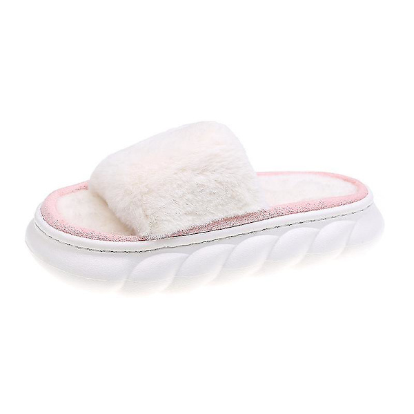 Casual Platform Hjemmesko til Kvinder Hyggelige Vinter Varme Fuzzy Slippers med Dobbelt Rem Wide Strap Pink EU 35.5-36