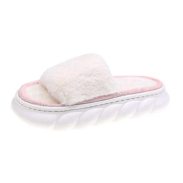 Uformelle Plattform Tøfler Dame Hjem Koselige Vinter Varme Fuzzy Slippers Dobbel Rem Wide Strap Pink EU 39-40