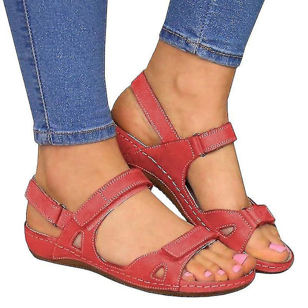Dame Sandaler med Åben Tå, Ortopædiske, Sommer, Komfortable og Åndbare Sko Red EU 39