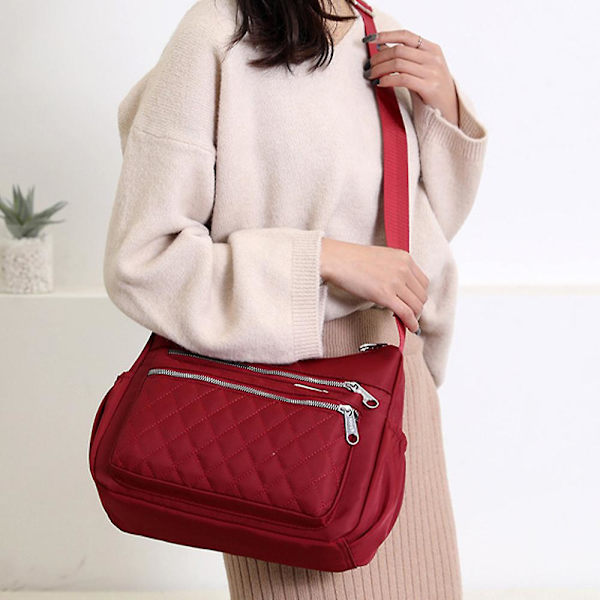 Enfärgad Messenger-väska för damer, flera fickor, crossbody axelväska, fritidsväska för semesterresor Red