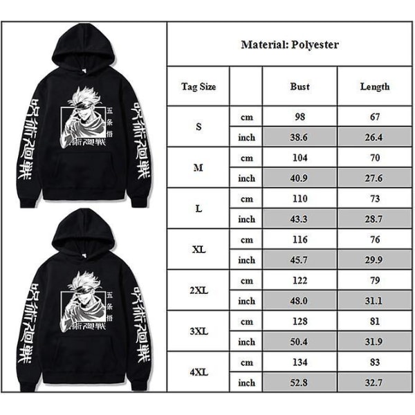 Jujutsu Kaisen Anime Hættetrøje Gojo Satoru Print Løs Hætte Pullover Sweatshirt Til Kvinder Mænd 2XL