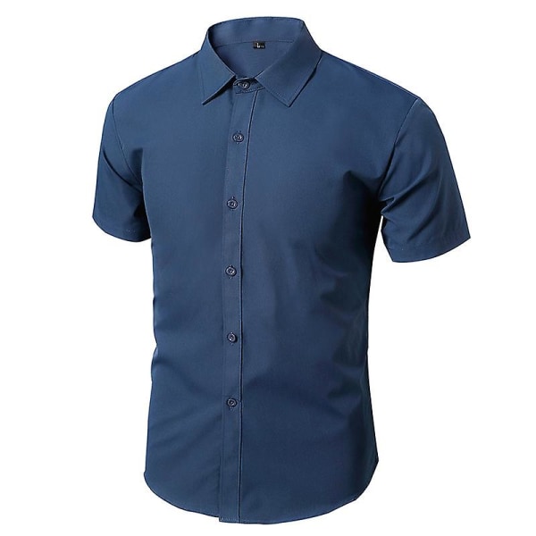 Kortärmad herrskjorta enfärgad knappskjorta sommarskjortor Navy Blue XXL