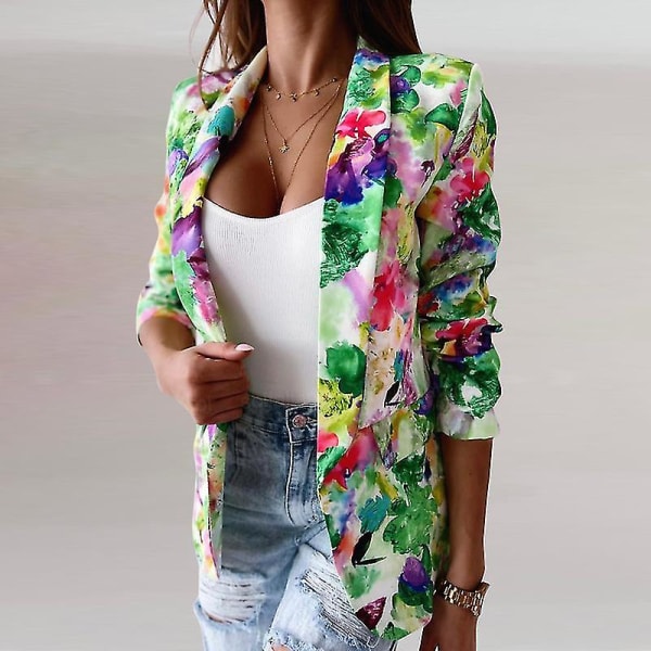 Dam Tie Dye Business Kavajer Casual Höstkappa Blommig Blazer Green XL