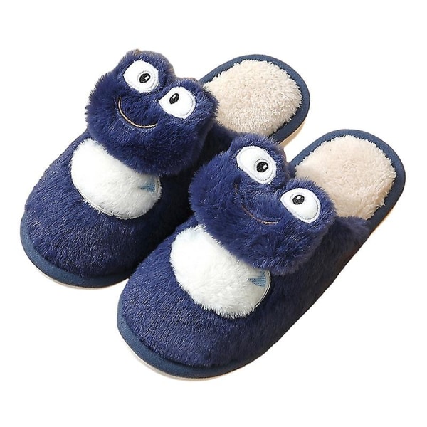 Roliga ögon groda tofflor män kvinnor varma hem skor vinter päls slides man djur lurviga tofflor unisex inomhus skor öppen tå blue 44-45