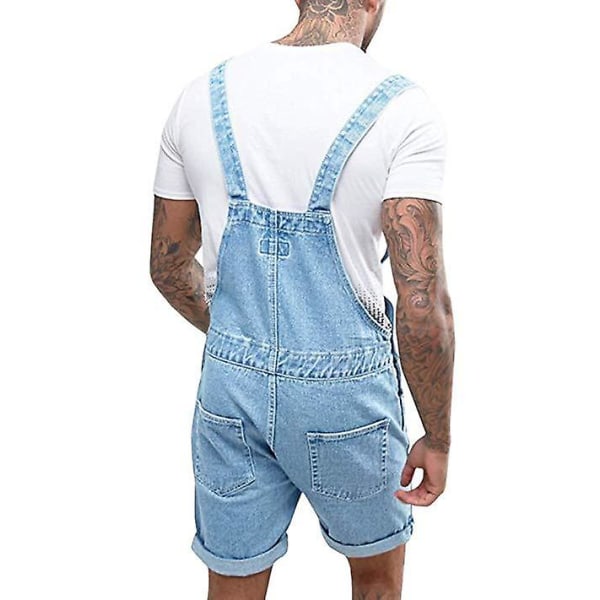 Denim slitna shorts för män, arbetsdräkt i ett stycke, byxor med axelrem blue S