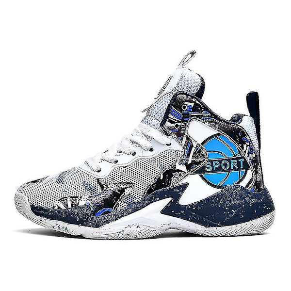 Barn Basketbollskor Andningsbara Sneakers Pojkar Flickor Sportskor Yj8768 WhiteBlue 34