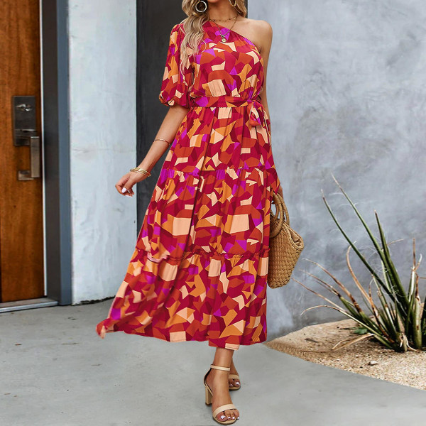 Sommarklänning för damer, bohemisk stil, oversize tryck, lång maxiklänning, present till mamma, kvinna, älskare Red L