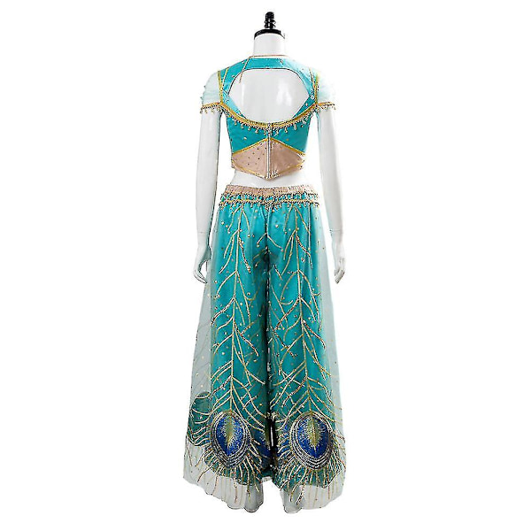 Filmen Aladdin Cosplay Prinsessa Cosplay Jasmine Naomi Scott Grön Blå Klänning Kostym Vuxen Kvinnor Dam Halloween Karneval XL