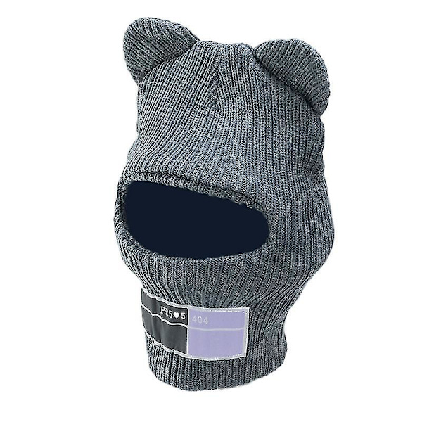 Sød Hel Ansigt Dækning Ski Maske Hue Med Bjørneøre Balaclava Strikkede Huer Vindtæt Skullies Beanies Bonnet Vinter Varm Unisex Huer Light Gray