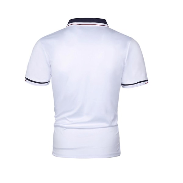 Herr Kortärmad Pikétröja Sommar Casual Knapp V-ringad Krage T-shirt Sport Golf Slim Fit Toppar White 3XL