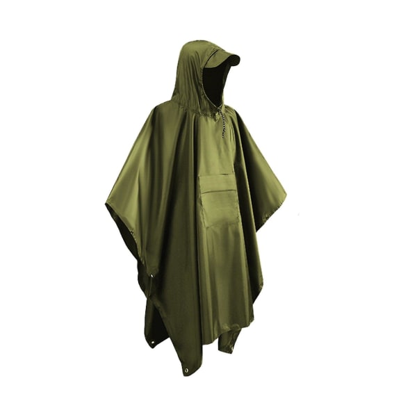 Regnfrakk Lang Nødhette Pustende Lett Vandringsregnponcho Med Lomme Utendørs Camping Army green