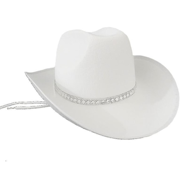 Western Style Rhinestone Dekor Filt Cowboy Hat Cowgirl Cosplay Party Accessoar White