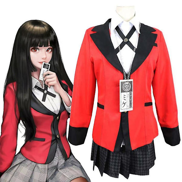 Anime Kakegurui Jabami Yumeko Cosplay Kostym Japansk Röd Komplett Set Skoluniform Kvinnor Halloween C M