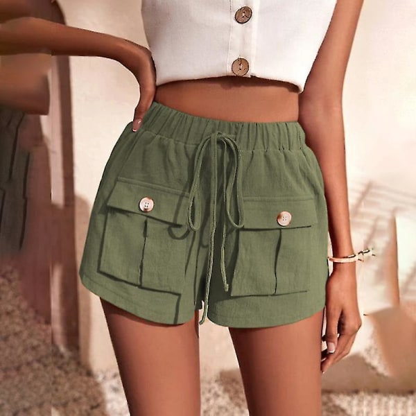 Dame Baggy Elastik Talje Hot Pants Sommer Løse Lige Ben Shorts Army Green XL