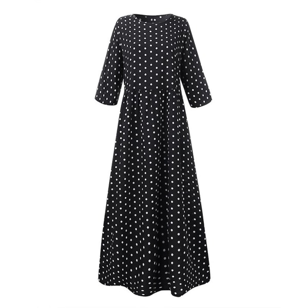 Klänningar För Kvinnor O-ringad Polka Dots Tre fjärdedels ärm Bohemian Dress Black 2XL