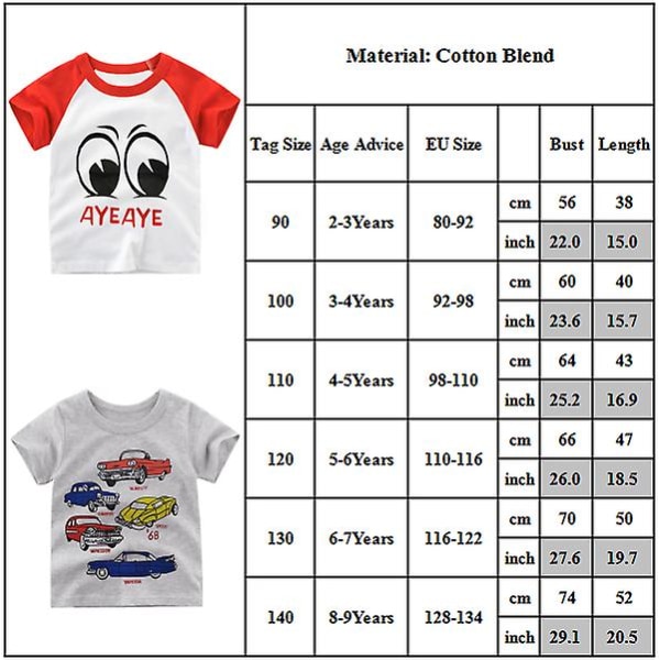 Tecknad raglanärm för barn T-shirts med rund hals Kortärmad sommar Basic Tees Skjorta Toppar för pojkeflicka Excavator Print 4-5 Years