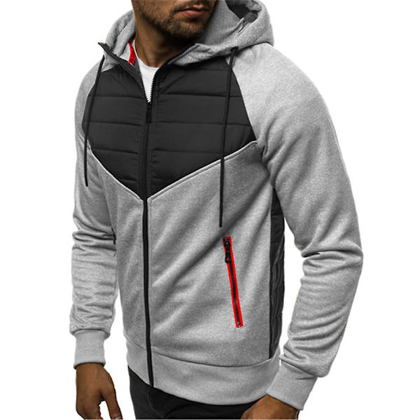 Miesten tilkkutäkki pehmustettu tikattu hupullinen takki talvi lämmin vetoketjullinen hupparitakki päällystakki Light Grey 2XL