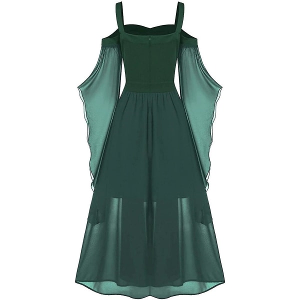 Maxikjole med sommerfugleærmer til kvinder, middelalder punk gotisk tøj, sexet Halloween kostume, kjoler med kolde skuldre og korset A-green 5X-Large