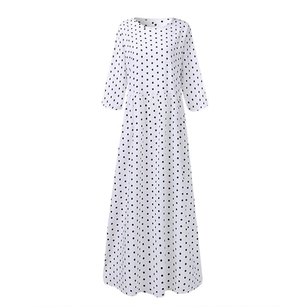 Kjoler til Kvinder O-hals Polka Prikker Trekvart Ærme Boheme Kjole White 3XL