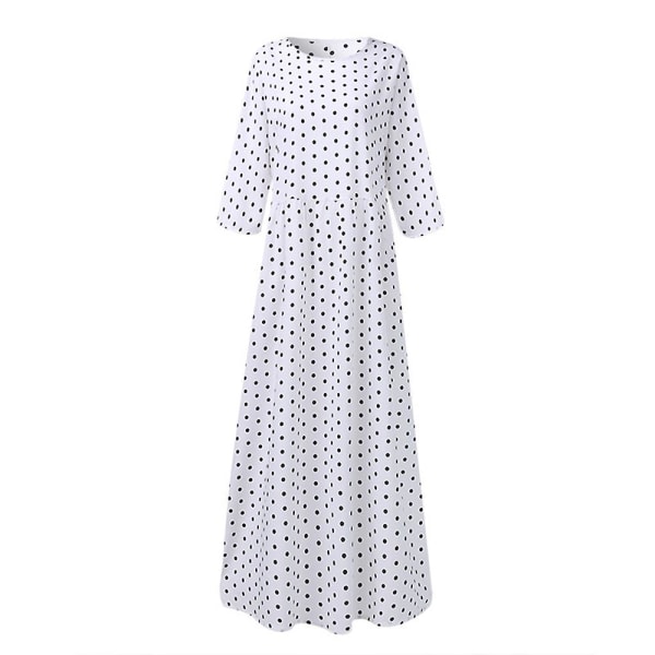 Klänningar För Kvinnor O-ringad Polka Dots Tre fjärdedels ärm Bohemian Dress White 2XL