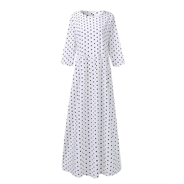 Klänningar för Kvinnor O-ringning Prickar Trekvartsärm Böhmisk Klänning White 4XL