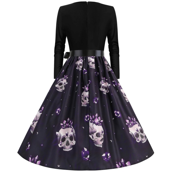 Halloween Kostume Kjoler Dame Skelet Græskar Trykt Casual Hem Kjole Fest COLOR 2 L