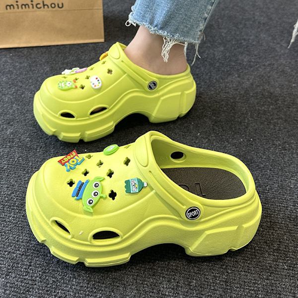 Sko med tyk sål og hævet hul til kvinders sommerstrand anti-slip tåslippers green 2 34-35