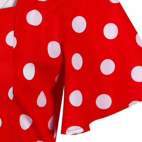 Kvinnors Retro Resestil Vågsöm Kortärmad Prickig Midilång Klänning Red M
