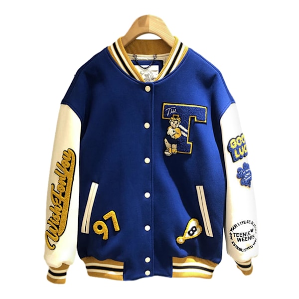 Høst Vinter Herre Basketballjakke Spleising Farge Stilig Utendørsjakke For Shopping Blue L