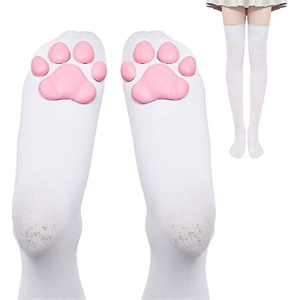 Kvinnor 3d Cat Paw Socks Lår Höga strumpor Söta katt Paw Pad strumpor White