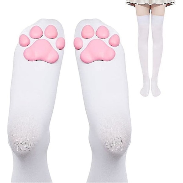 Kvinnors 3d katttass strumpor lårhöga strumpor söta katt tass dyna strumpor White