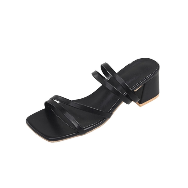 Naisten kesäsandaalit, avokärkiset sandaalit, slip-on rantasandaalit naisille juhliin, töihin, lomalle Black 39