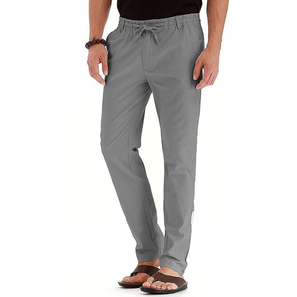 Herre Solid Elastisk Midje Lange Bukser Snøring Rett Ben Casual Bukser Grey 2XL