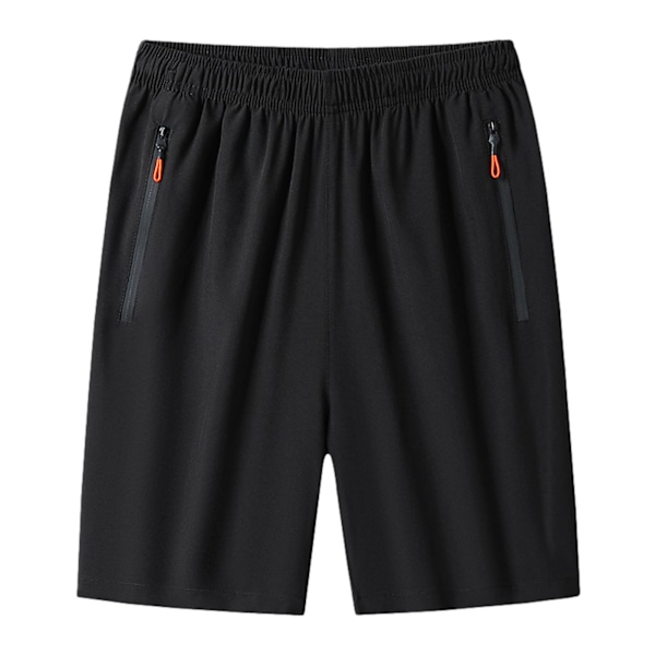 Herrshorts med dragkedjefickor Tvättbara stretchbyxor för fitness gymkläder Black 2XL