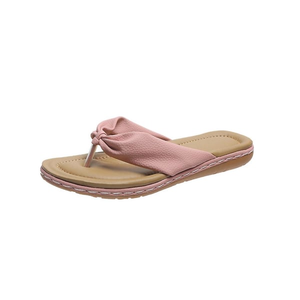 Dame Bowknot Flip Flops Slippers Casual Clip Toe Sandaler Sommer Strand Flade Sko Pink 40