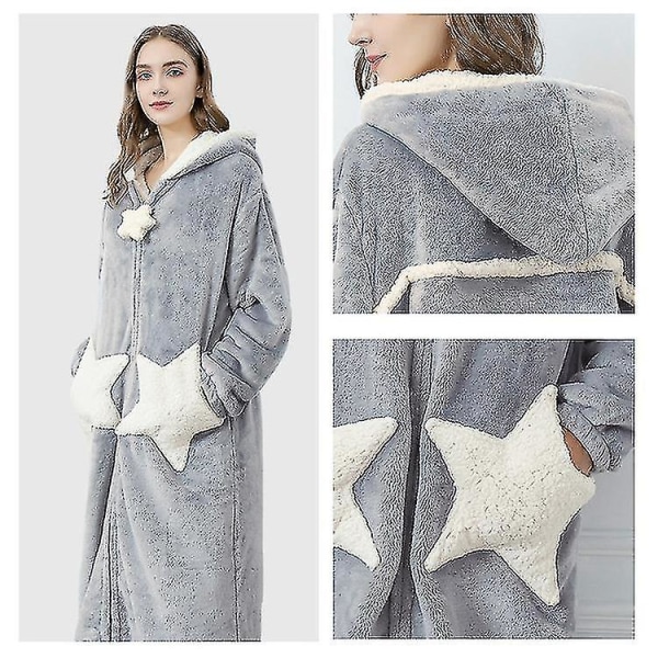 Dame Varm Hette Morgenkåpe Myk Komfort Flanell Lang Badekåpe Grey XL