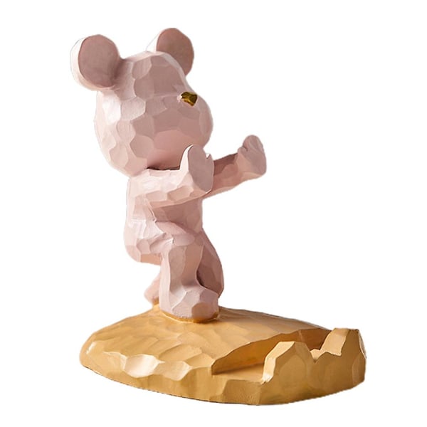 Bear Resin Skulptur Mobiltelefon Stand Hållare Desktop Decor Oranament Pink
