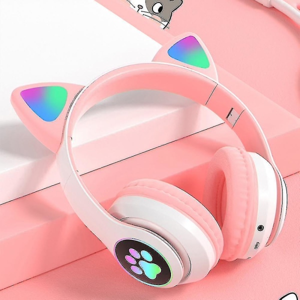 Trådlösa Bluetooth hörlurar Cat Ear Headset med LED-ljus Purple
