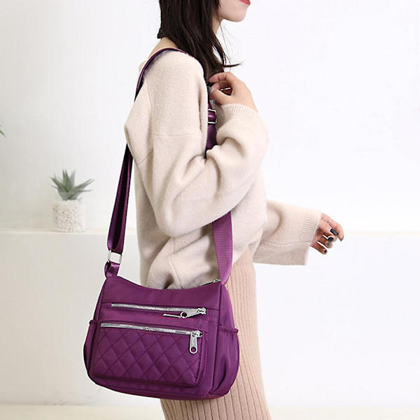 Enfärgad Messenger-väska för damer, flera fickor, crossbody axelväska, fritidsväska för semesterresor Purple