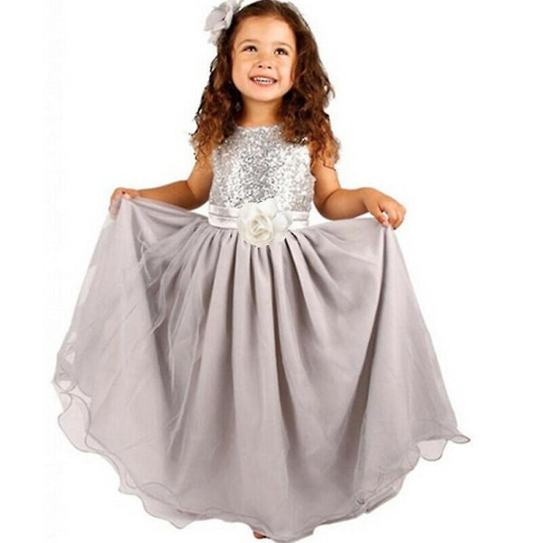 Børn Piger Prinsesse Paillet Kjole Fest Bryllup Brudepige Tutu Kjoler Grey 4-5 Years