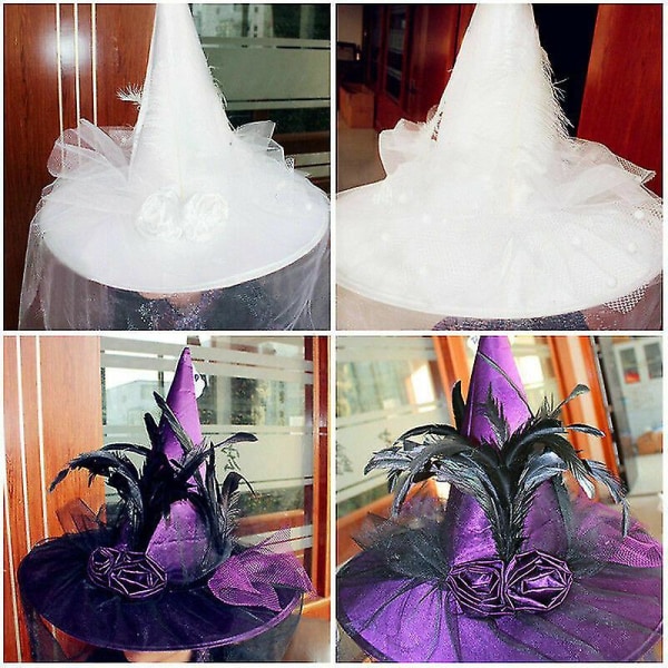 Häxhattar Mössor Vuxen Kostymtillbehör Halloween Maskerad Halloween Cosplay Dekor Purple