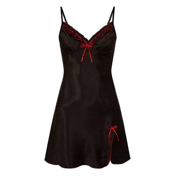 Kvinnors Babydoll Nattlinne Chemise Spets Nattkläder V-ringad Silkeslen Mjuk Slip Nattklänning Black M