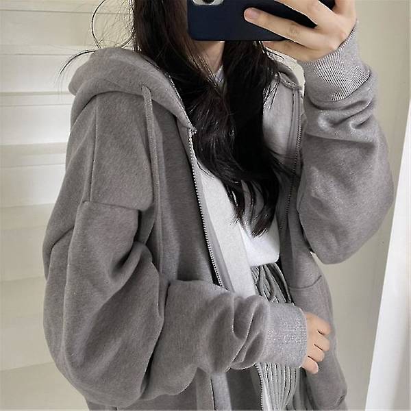 Damhuvtröja med dragkedja, enfärgad ficka, sweatshirt, höst, långärmad, lös basebolljacka EA00513*GREY XXXL