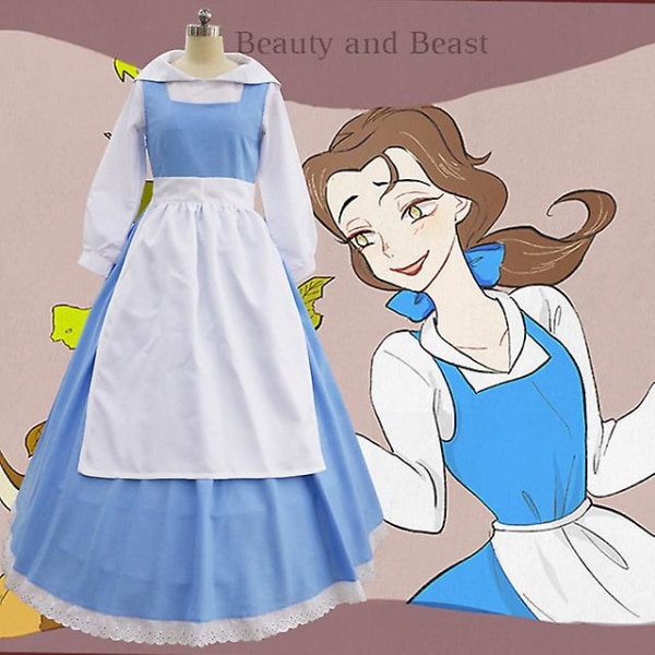 Skönheten och Odjuret Anime Blå Maid Kostym Cosplay Maid Kostym Prinsessa Belle Maxiklänning 2XL