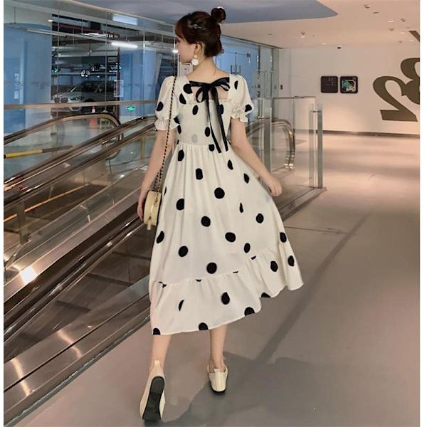 Ny Sommer Underbelly Slim Mellem længde Polka Dot Kjole white M