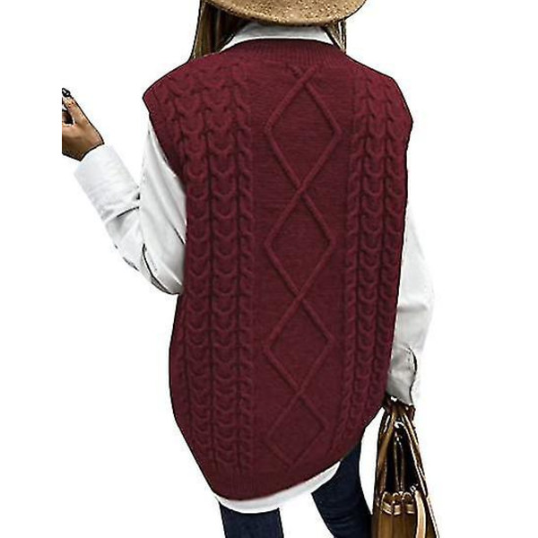 Dame Sweater Vest Dame Oversized V-hals Ærmeløse Sweaters dark red L