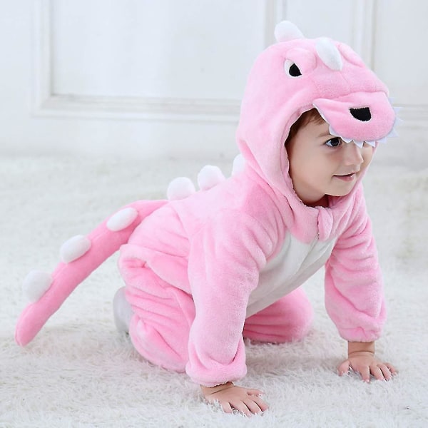 Reedca Barn Dinosaurie Kostym Barn Söta Huvtröja Onesie Djur Kostym Halloween A-Pink 12-18 Months