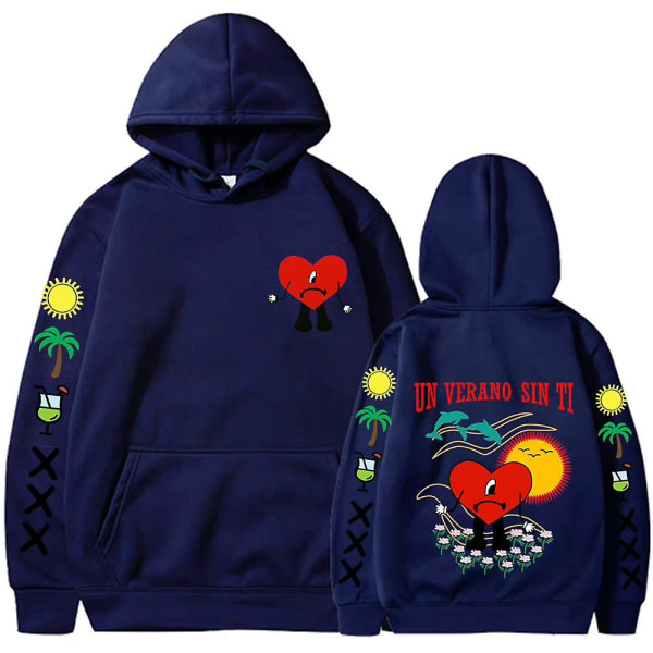 Un Verano Sin Ti Bad Bunny Print Luvtröja Herr Kvinnor Par Huvtröja Pullover Toppar Navy Blue 3XL