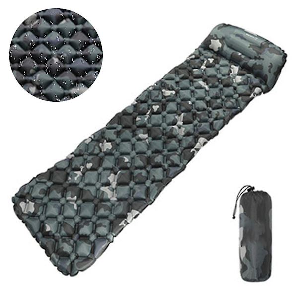 Ultralett liggeunderlag med innebygd pute, oppblåsbar campingmadrass kompatibel med backpacking, reiser og fotturer camouflage